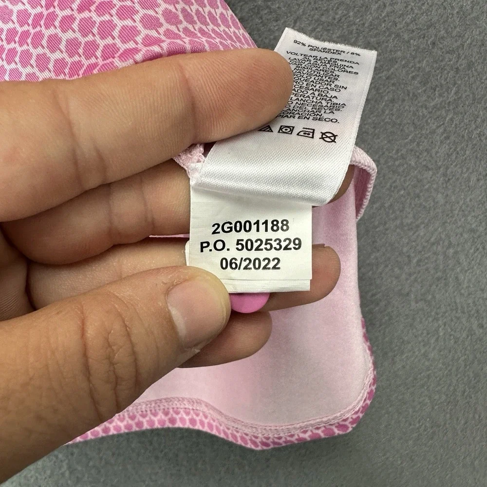 Vineyard Vines Polo Shirt Women Medium Top Performance Pink Tree Pattern *flaw*